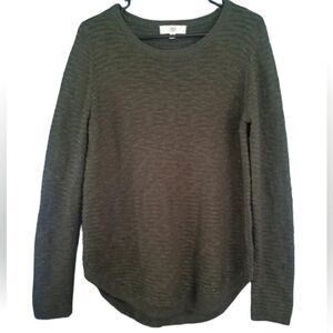Pinque Axelia Open Knit Olive Green Sweater Size Medium Rib Knit Trim
